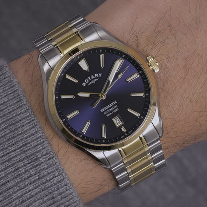 Rotary Men's Seamatic 100M Water Resistance Silver & Gold Plated Stainless Steel Bracelet Watch - RGB10034/05