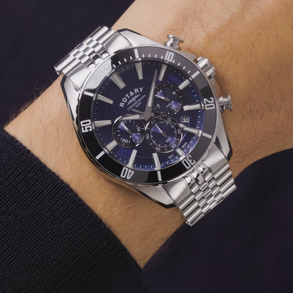 Rotary Men's Apex 100 Chronograph 100M Water Resistance Blue Dial Stainless Steel Bracelet Watch - RGB10013/05