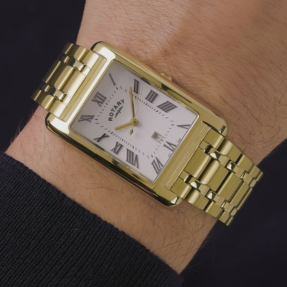 Rotary Men's Heritage Astoria Rectangular Gold Plated Stainless Steel Bracelet Watch - RGB05753/01