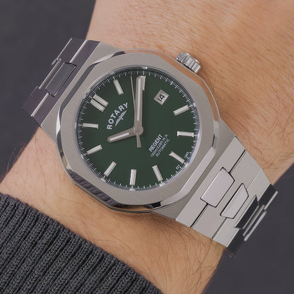 Rotary Men's Regent Automatic 100M Water Reistance Green Dial Stainless Steel Bracelet Watch - GB05410/24