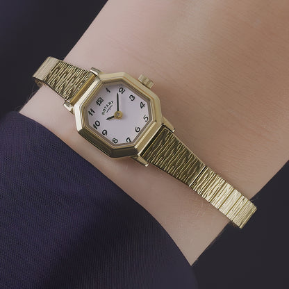 Rotary Ladies Heritage Octagonal Case Gold Plated Stainless Steel Expander Bracelet Watch - LB00764/29