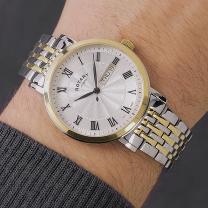 Rotary Men's Heritage Silver & Gold Plated Stainless Steel Bracelet Watch - GB05421/01