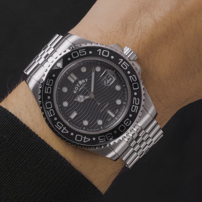 Rotary Men's Apex 100 Black Dial Stainless Steel Bracelet Watch - RGB10015/04