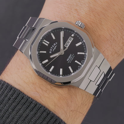 Rotary Men's Regent Automatic 100M Water Reistance Black Dial Stainless Steel Bracelet Watch - GB05490/04
