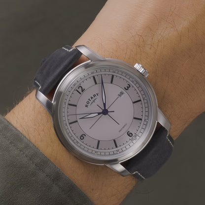 Rotary Men's Heritage Field Stainless Steel Black Leather Strap Watch - RGS10003/06